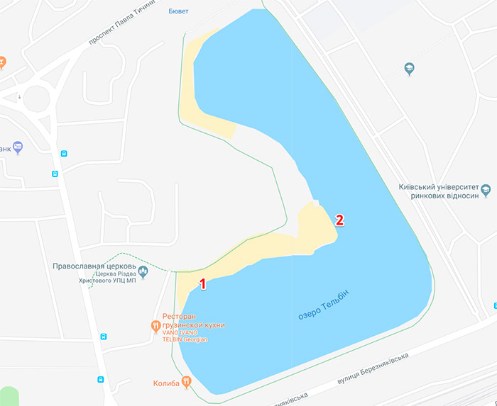Розташування ополонок на озері Тельбін