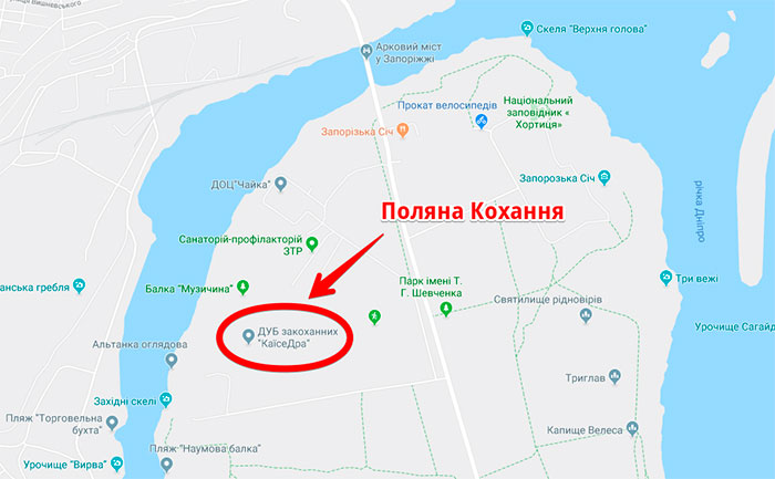 Поляна Кохання на мапі